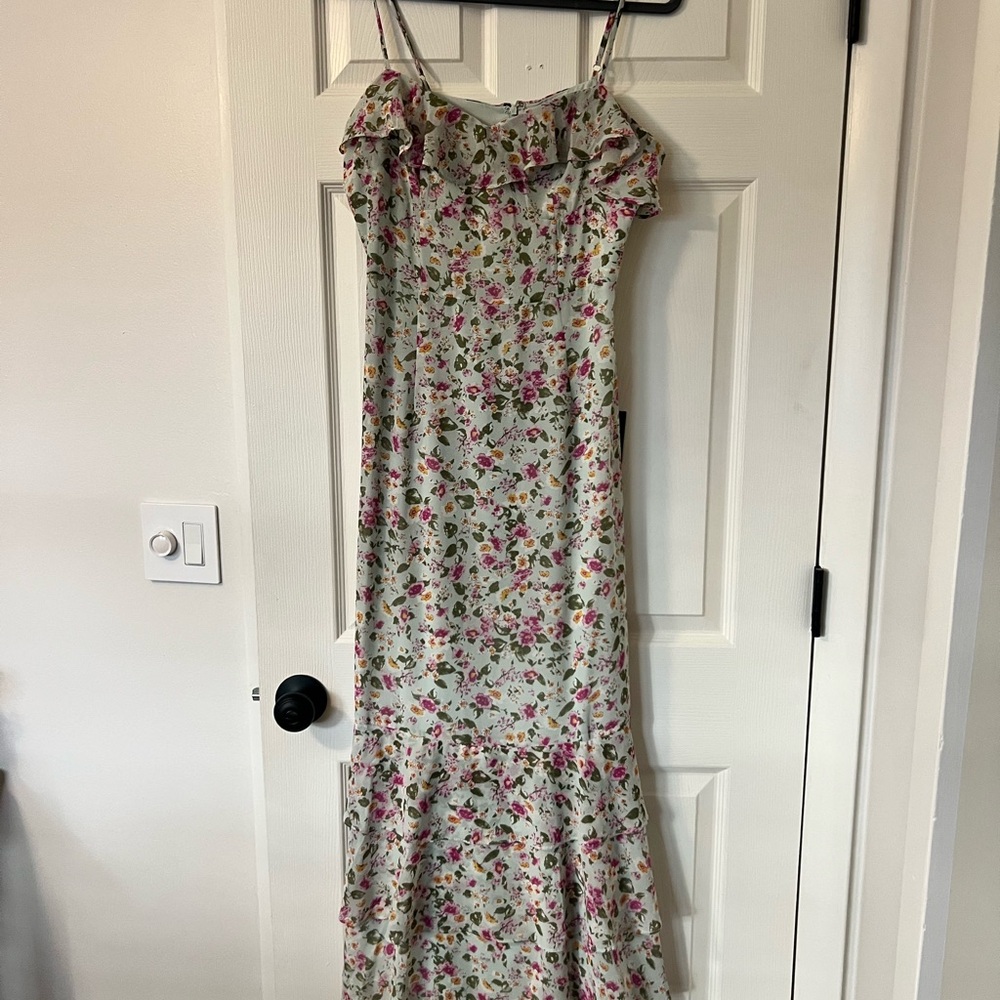 Lulu's Floral Maxi Dress in Pink and Green